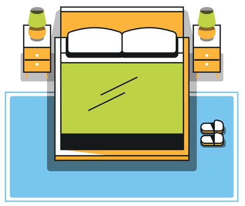 illustration of area rug placement in bedroom