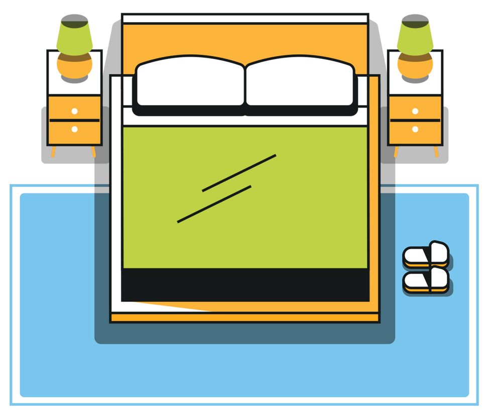 illustration of area rug placement in bedroom