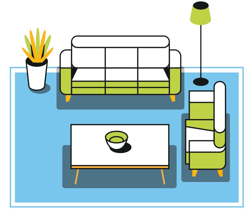 illustration of area rug placement in living room