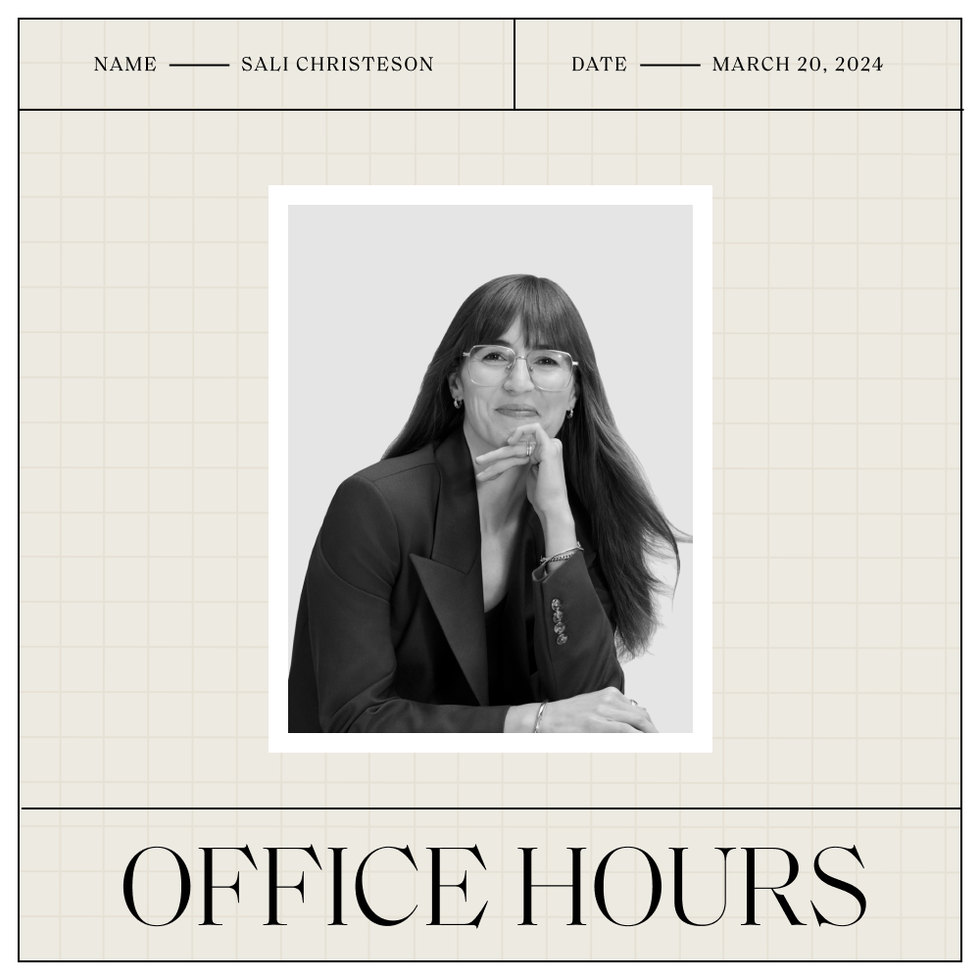 a headshot of sali christeson with her name the date above and the office hours logo below