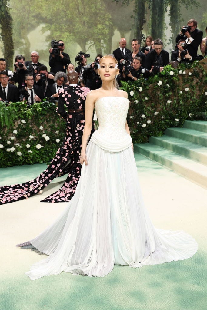 Ariana Grande Makes Her Met Gala Return in a Bridal-Inspired Loewe Gown