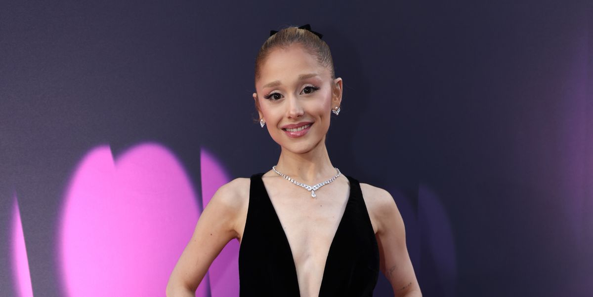 Ariana Grande Wears Plunging Louis Vuitton Gown With Sculptural Skirt to BAFTAs