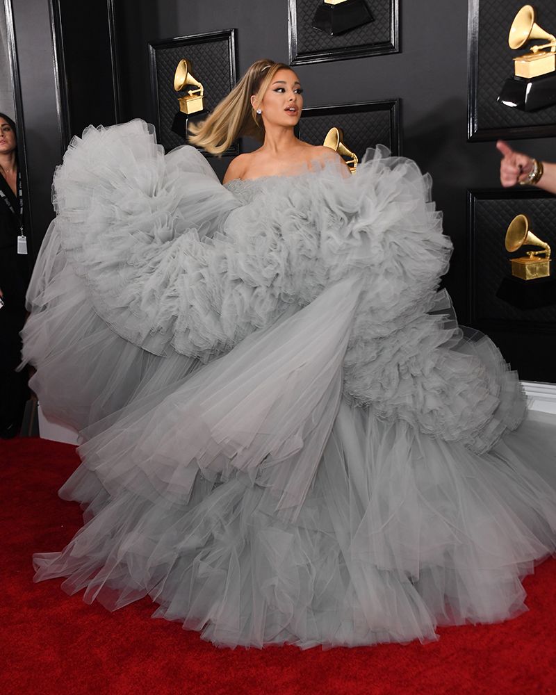 Versace - Ariana Grande wows in a white Versace gown on the red carpet of  the Grammys. #VersaceCelebrities