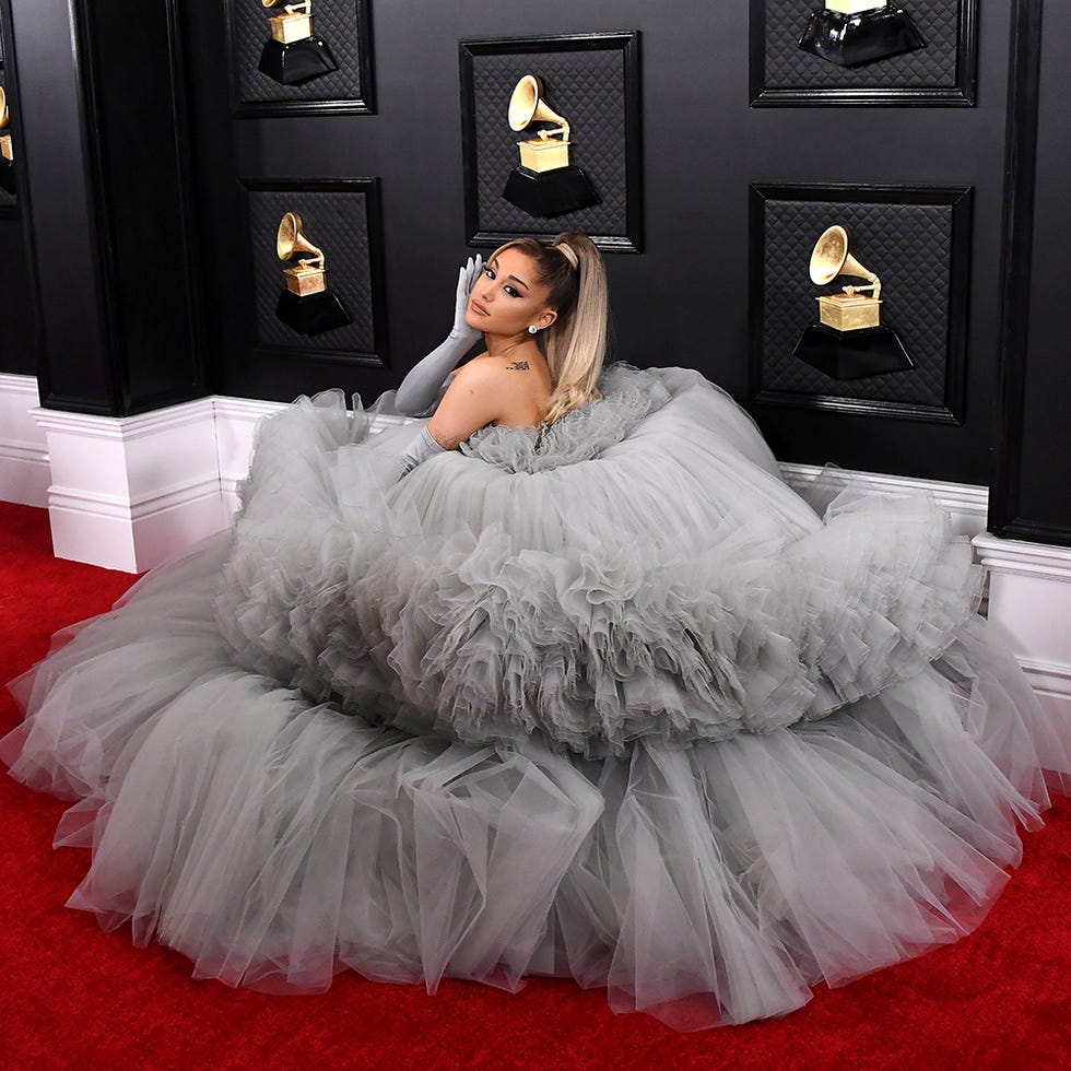 Versace - Ariana Grande wows in a white Versace gown on the red carpet of  the Grammys. #VersaceCelebrities