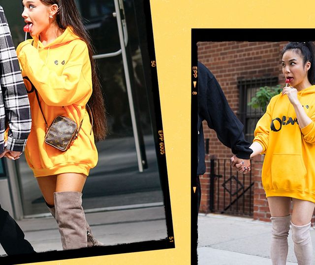 Ariana Grande's Pantless Looks: Oversized Hoodie & Boots – Footwear News