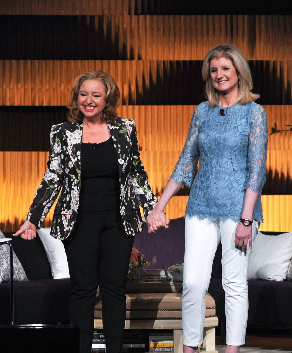 arianna huffington and sister agapi stassinopoulos attend thrive a third metric live event at new york city center on april 25, 2014 in new york city