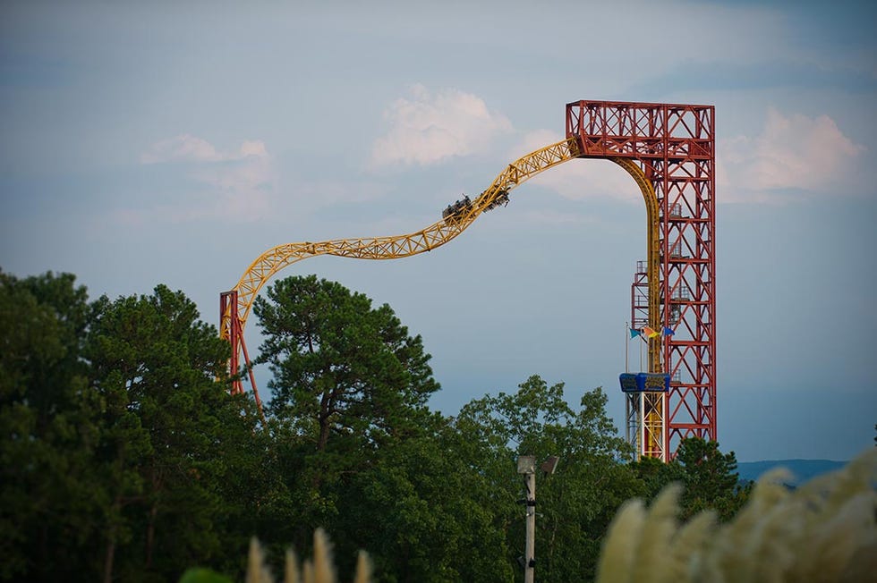 amusement ride, roller coaster, amusement park, sky, fun, park, nonbuilding structure, recreation, tree, leisure,