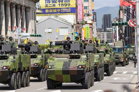 armored vehicles from taiwan military forces parades in