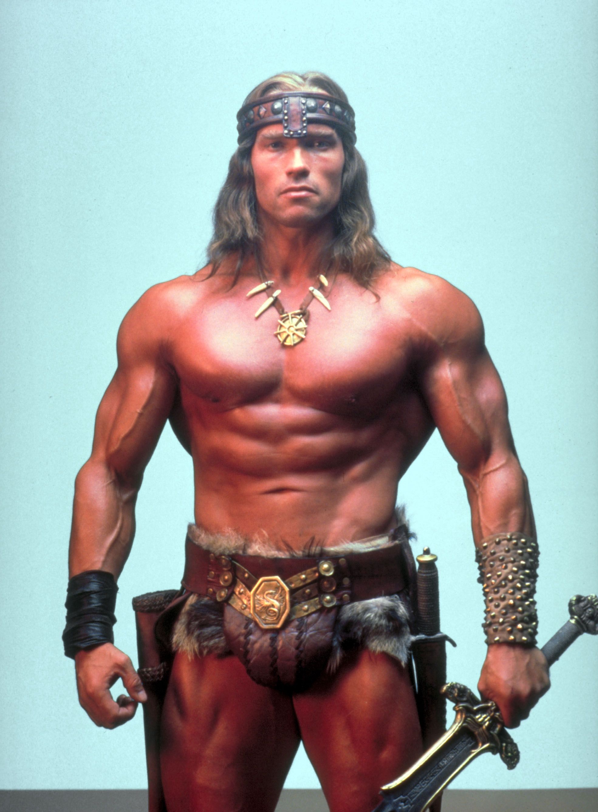 portrait of actor bodybuilder arnold schwarzenegger in costume as conan the barbarian photo by dirck halsteadgetty images