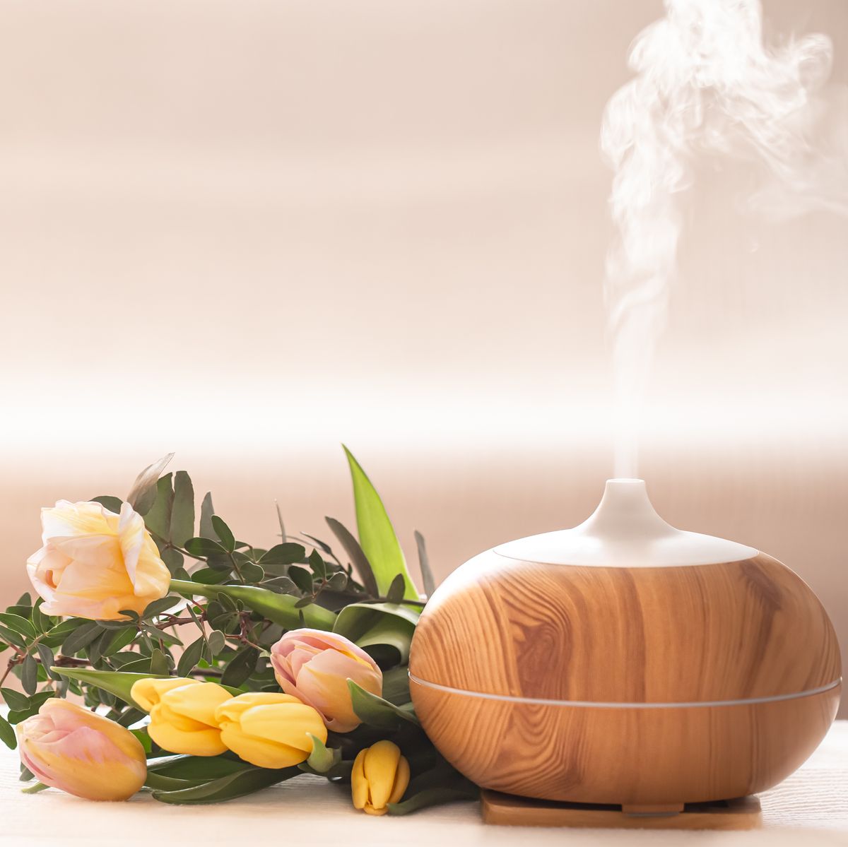 aroma oil diffuser lamp on the table