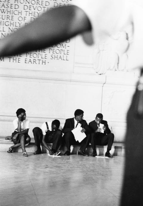 courtland cox and john lewis and others pause to discuss the march on washington norman l hunterebony collection