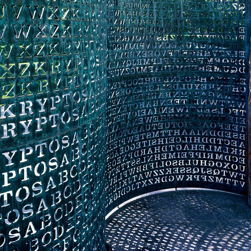 Art made of code named Kryptos sits on the grounds of the C.I.A. Headquarters in Virginia