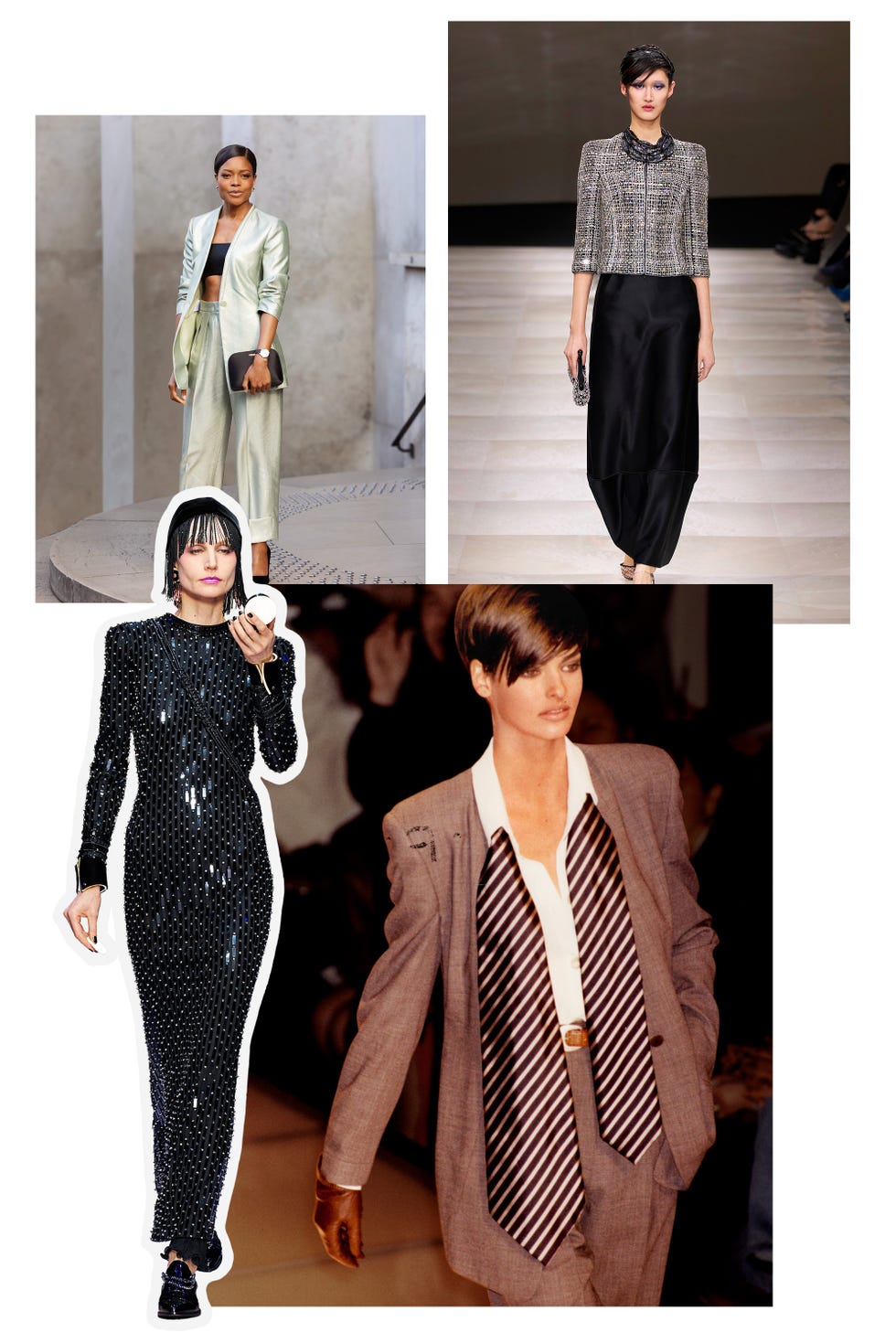collage of women wearing armani clothing