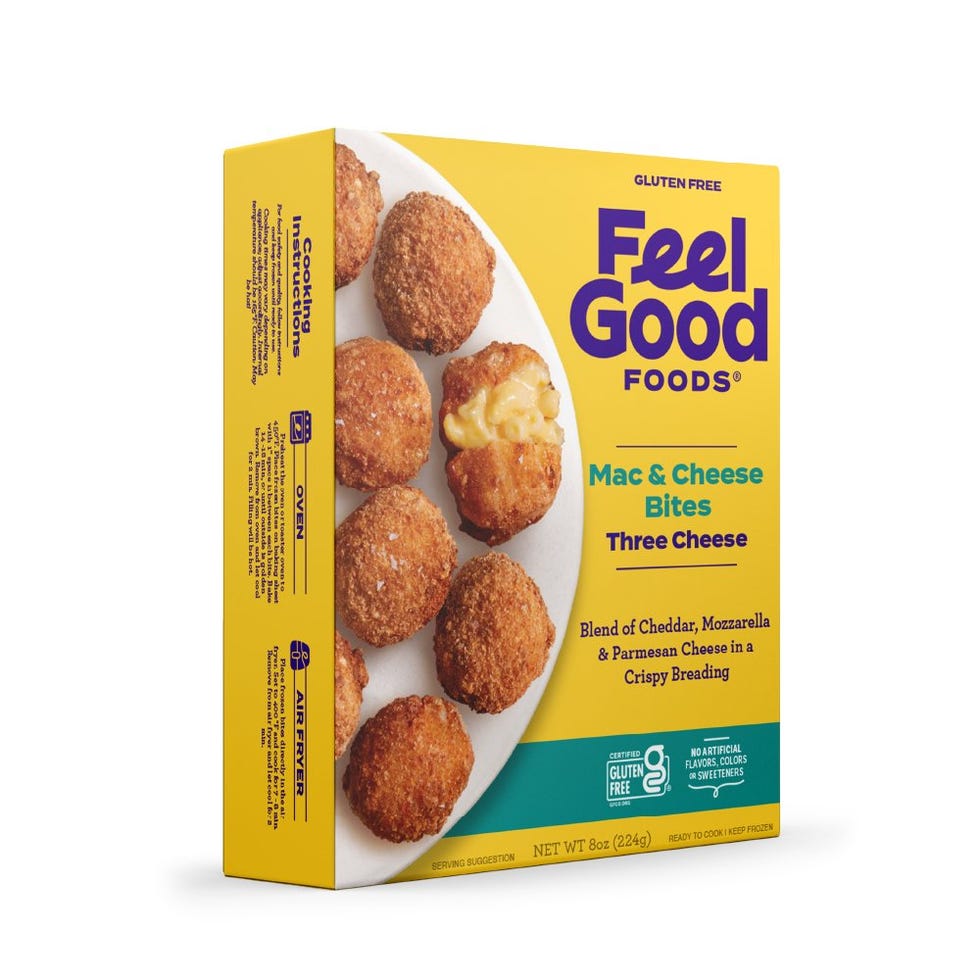 packaging of glutenfree three cheese mac and cheese bites