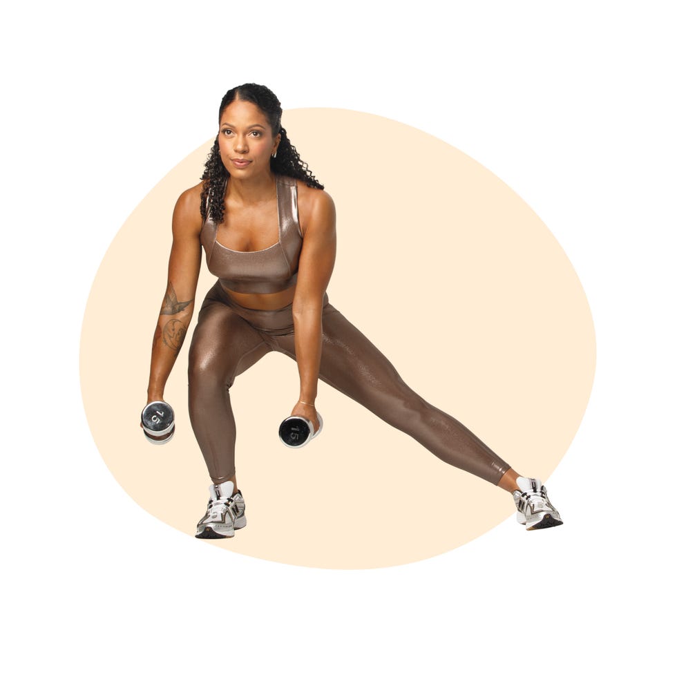 person performing a fitness exercise with dumbbells