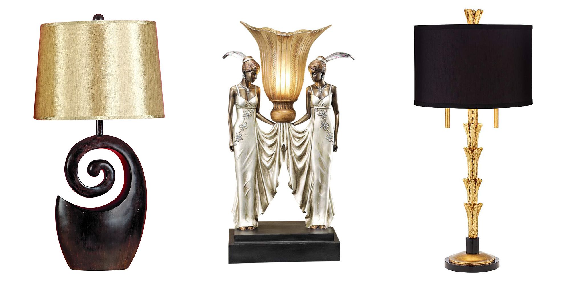 Richly Decorated Art Deco Style Lamp With Gold Look, Polished