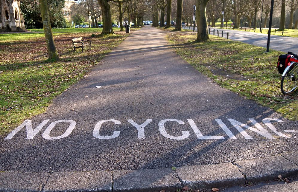 no cycling sign on park path