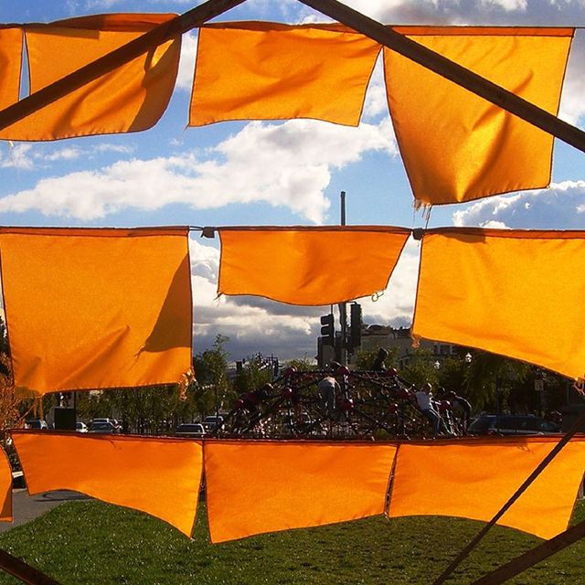 orange flags in the wind