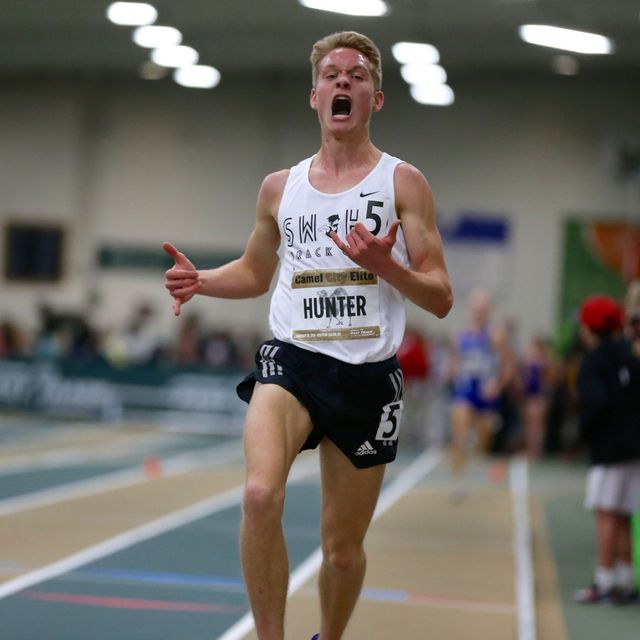 Drew Hunter sets the high school 3,000-meter record. 