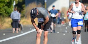 Injured leg in marathon.