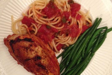 Tomato braised chicken breast with capers