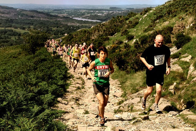 Running uphill.