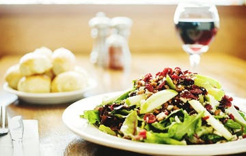 salad and wine