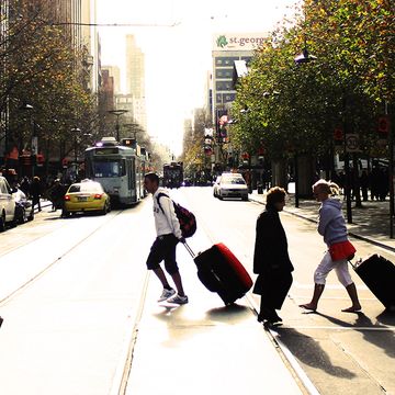 Pedestrians crossing a road. 