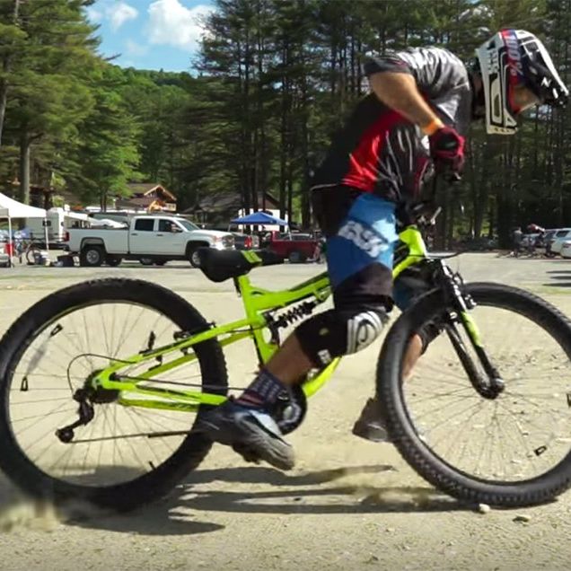 MTB expert Phil Kmetz tests a Huffy department store bike from Walmart on a downhill course