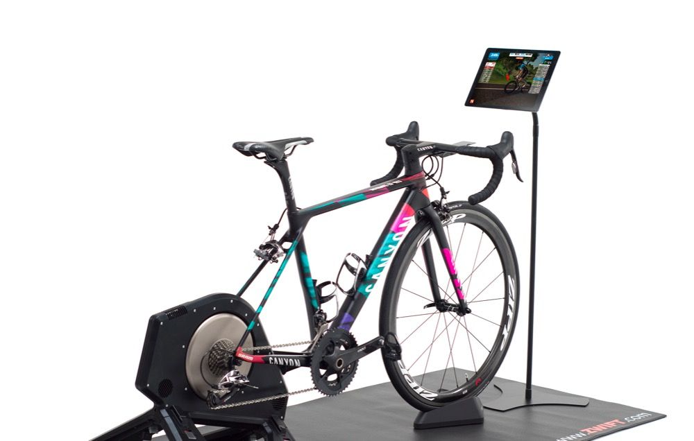 road bike set up on trainer for zwift 