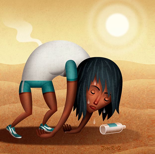 Dehydrated runner in the desert