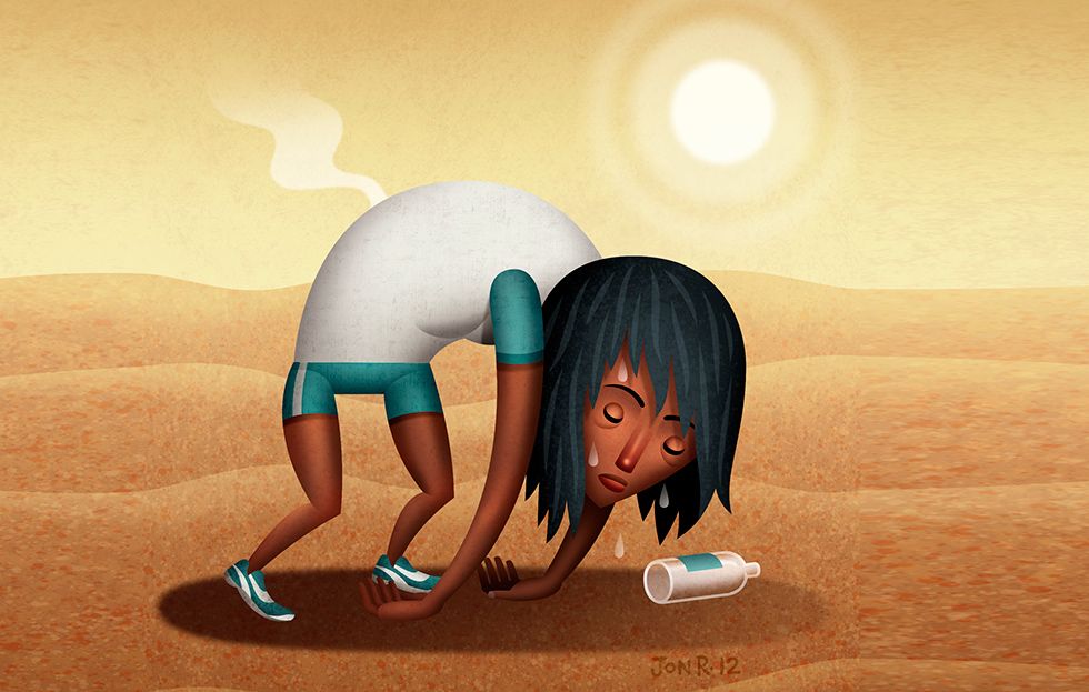 Dehydrated runner in the desert