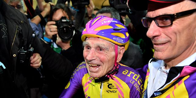 105-year-old Frenchman pedals into history books.