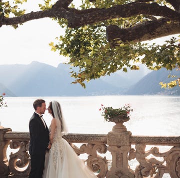 a bride and groom kissing