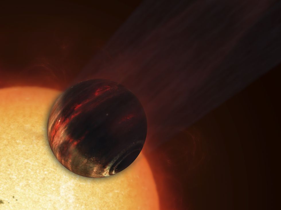 artist's concept of a hot jupiter extrasolar planet orbiting a sunlike star
