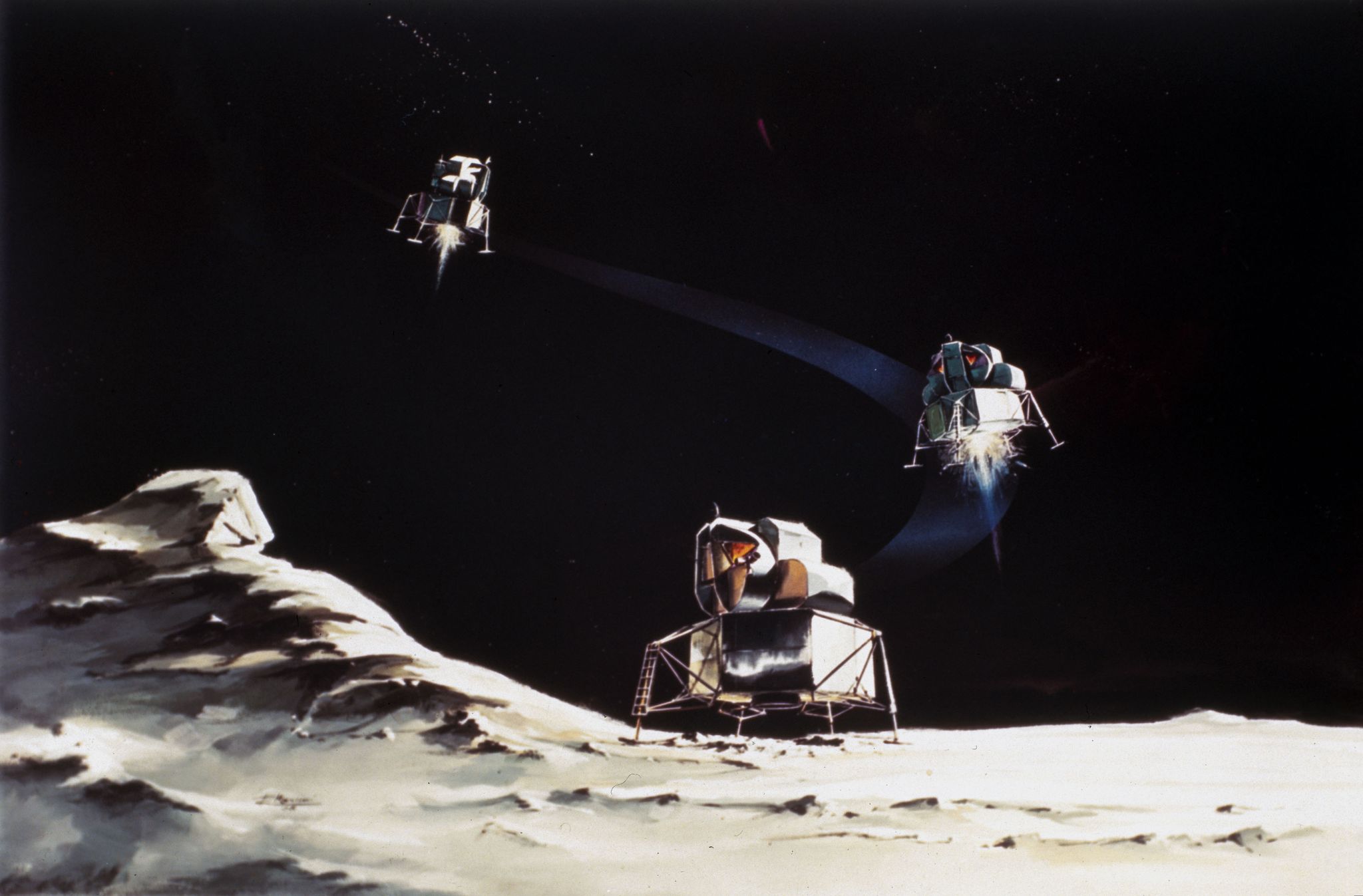 Drawing of Lunar Module descent, 1968.