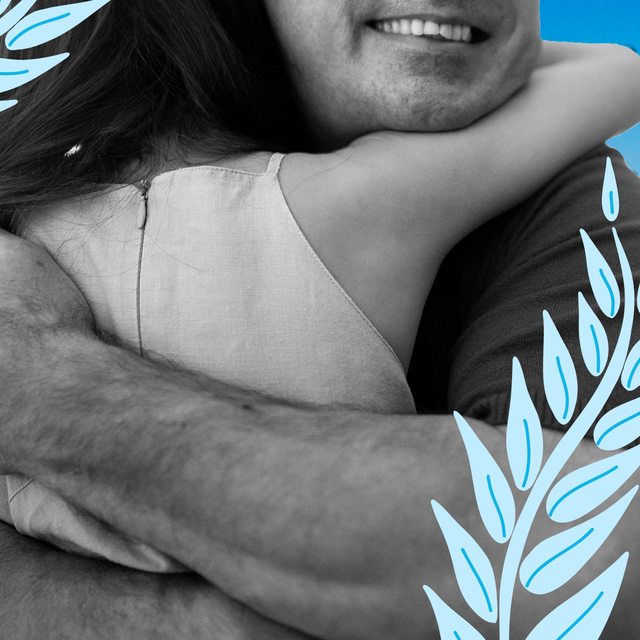 As a Blind Parent, I've Learned to Embrace My Role, Site Unseen blind father hugging his daughter with illustrative leaf elements