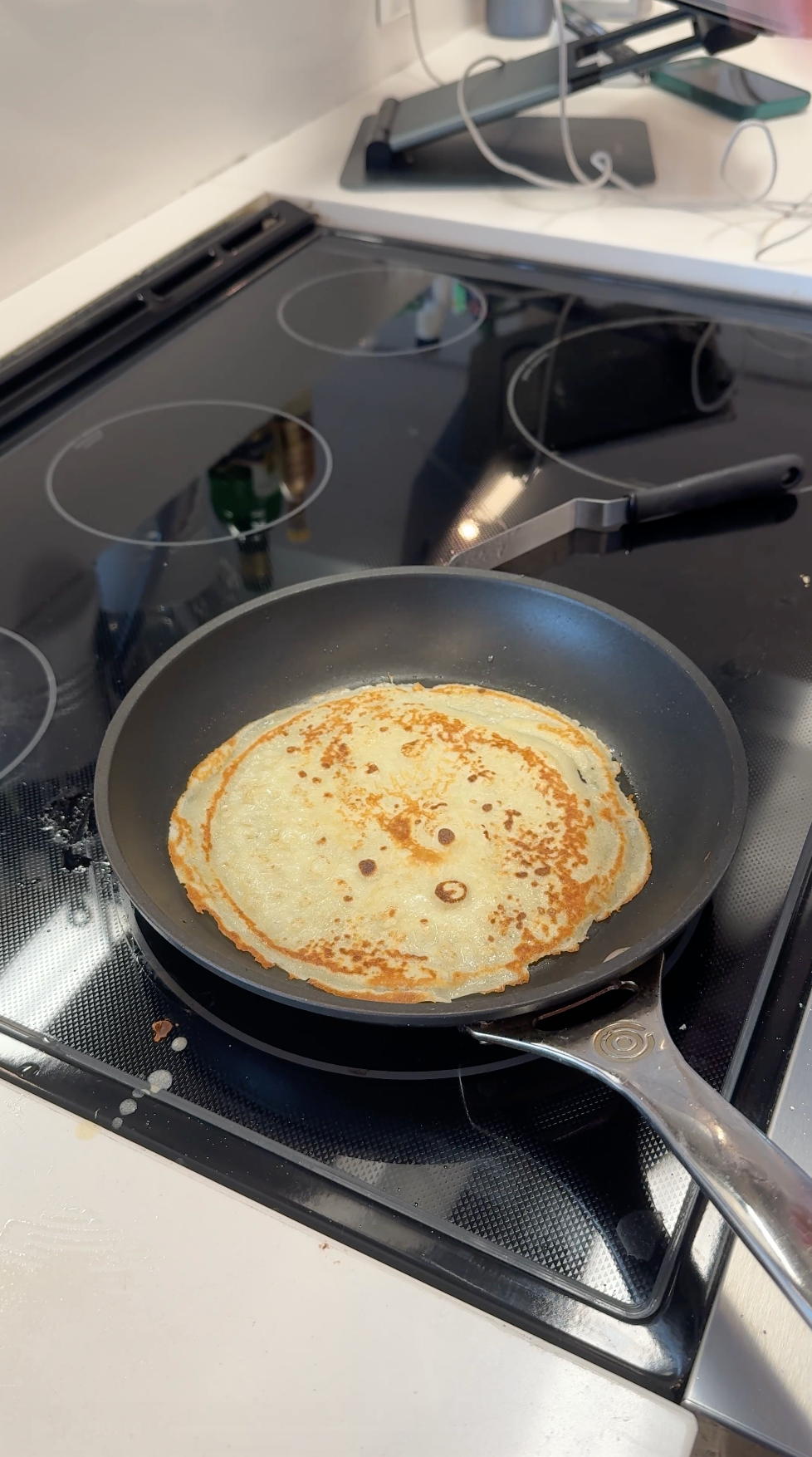 meghan markle as ever crepe mix being cooked in a pan on the stove