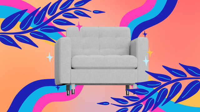 cushioned chair with bright illustrative elements