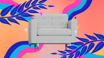 cushioned chair with bright illustrative elements