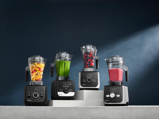 vitamix ascent x series blenders with smoothie ingredients inside