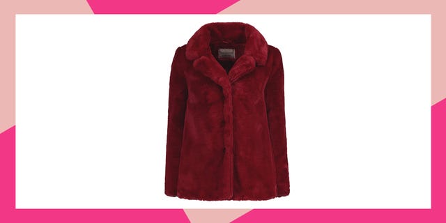 Clothing, Outerwear, Fur, Sleeve, Coat, Fur clothing, Collar, Overcoat, Textile, Magenta, 