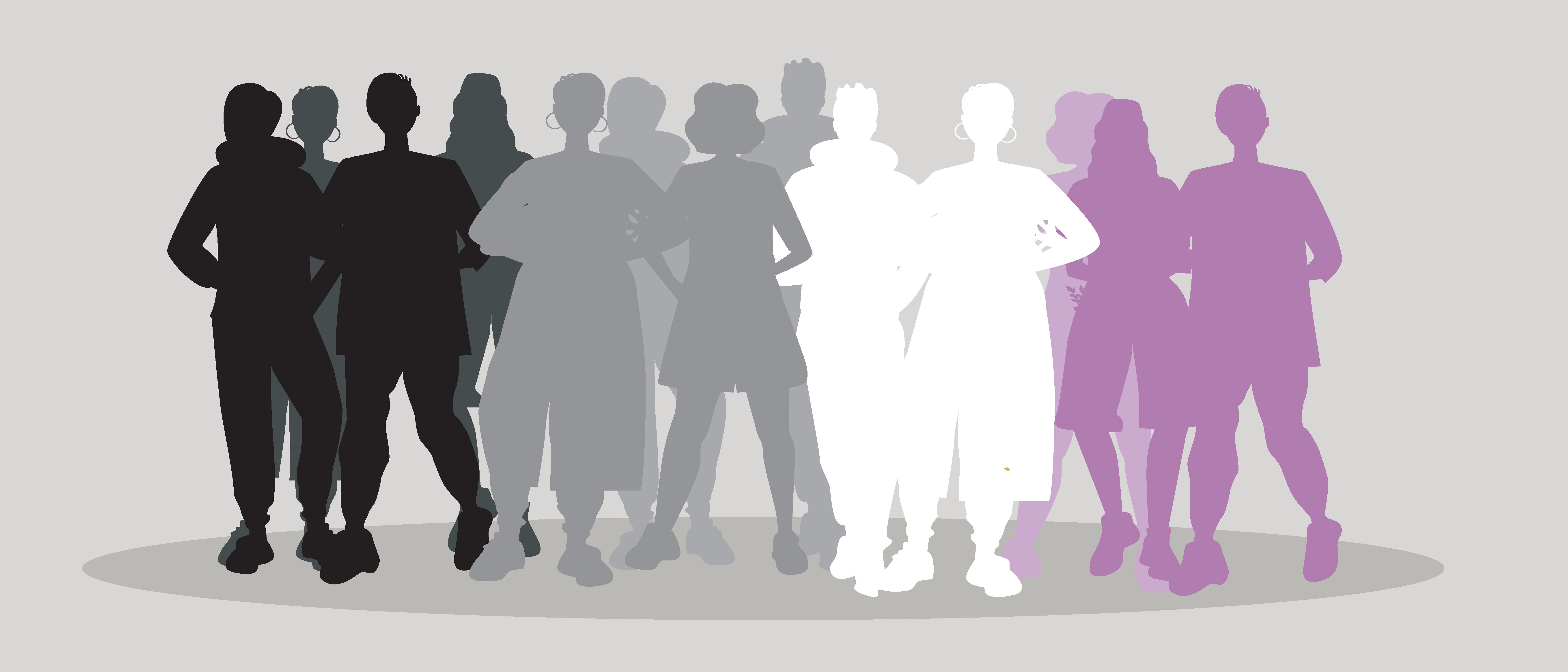 asexual people isolated as lgbtq bisexuality concept, flat vector stock illustration with silhouettes