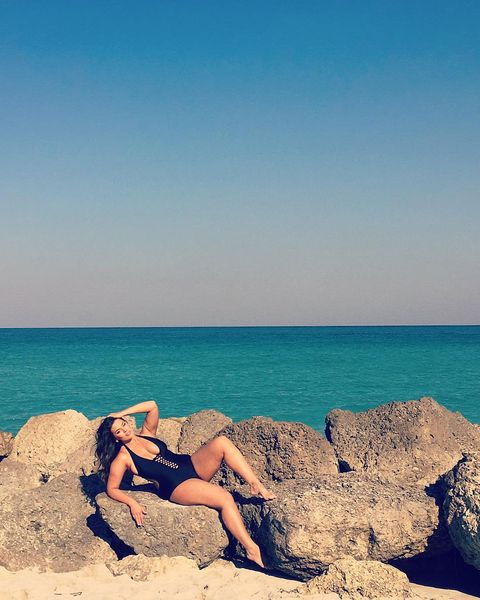 Sun tanning, Photograph, Blue, Sea, Sky, Vacation, Beach, Sitting, Ocean, Summer, 