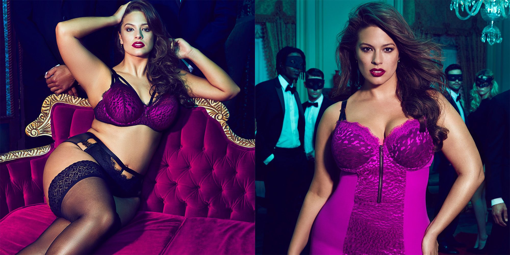 Ashley Graham looks sensational in lace lingerie as she strips off