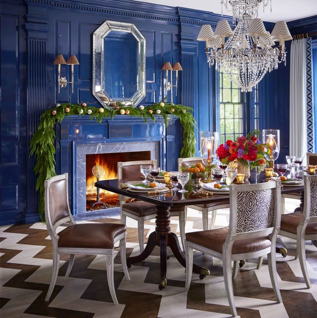 the dining rooms painted floor design is inspired by an albert hadley room