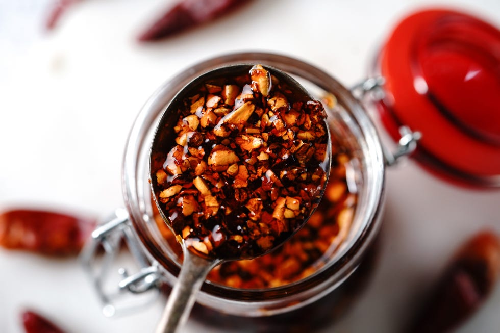 asian chilli oil in a glass jar