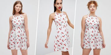 Clothing, Dress, White, Day dress, Red, Pattern, Pattern, Fashion, Design, Cocktail dress, 