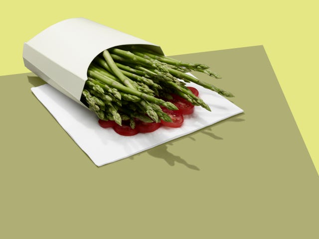 asparagus in takeout container