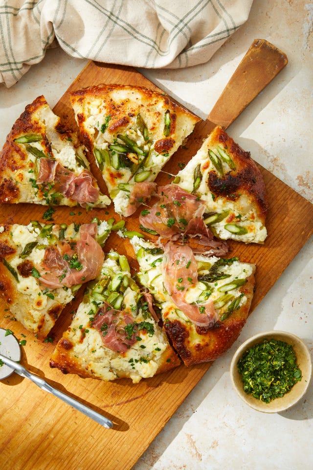 Asparagus White Pizza with Prosciutto and Gremolata